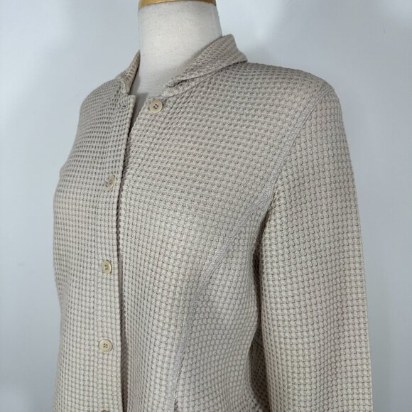Eileen Fisher Women's Beige Cardigan Size PM Waffle Weave Pattern New - Picture 1 of 14